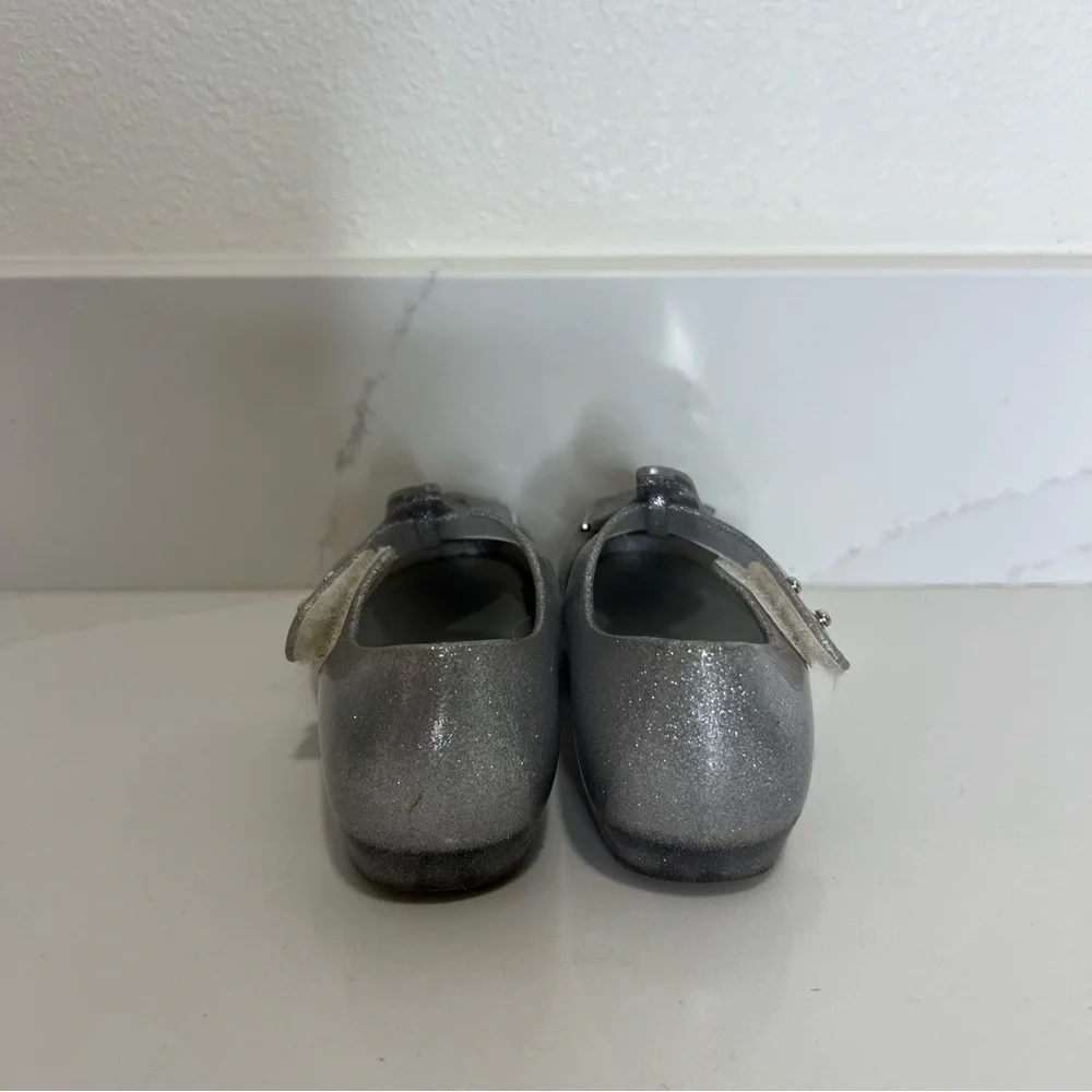 Mini Melissa Kids' Silver Glitter Shoes with Butterflies size 9